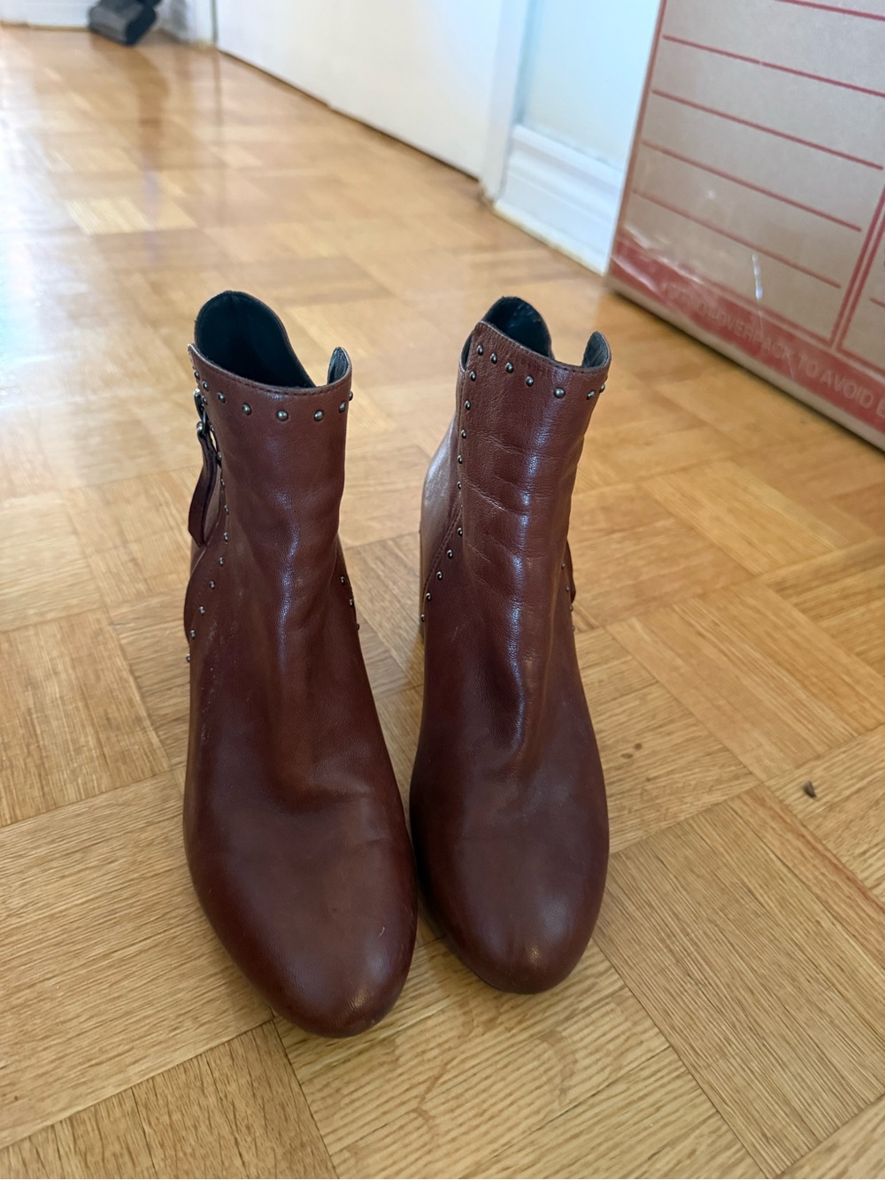Women's Geox Brown Leather Ankle Boots with Stud Detail